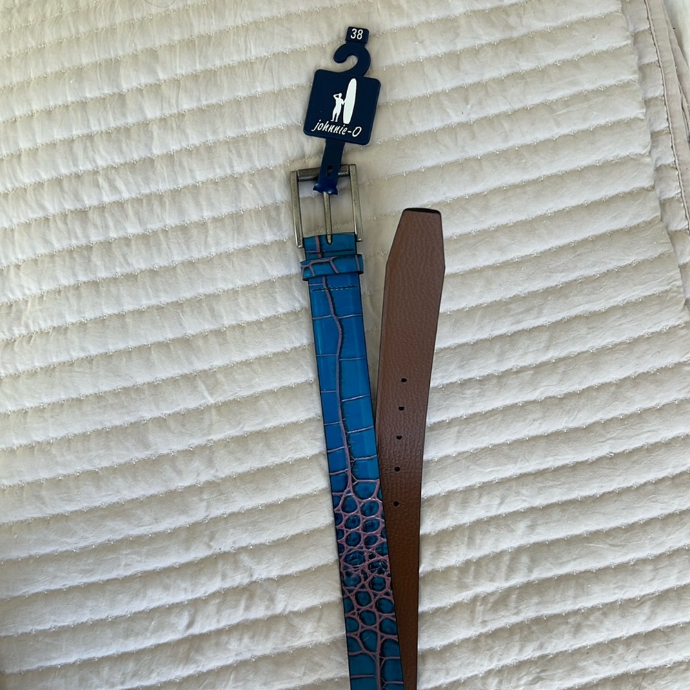 Johnnie-O Crocodile Leather Belt Navy/Red 38”